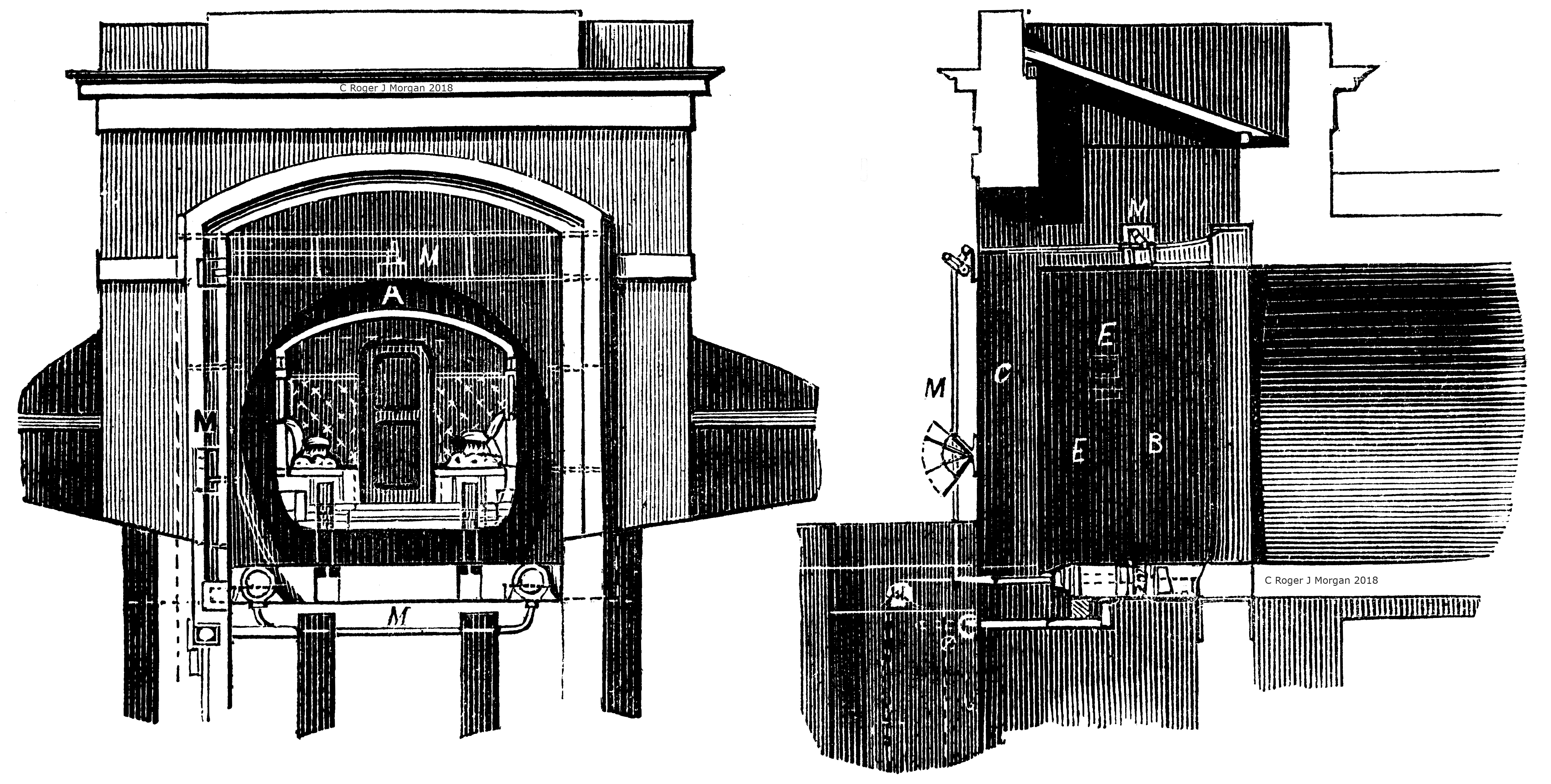 Rammell's patent drawing of the upper portal of the Crystal Palace Pneumatic Railway